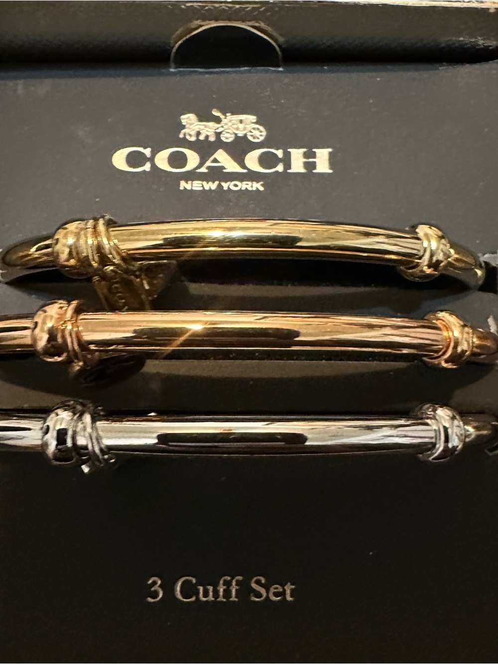 New COACH Tri-Tone Cuff Bracelet Set - Rose Gold, Gold & Silver - Picture 4 of 10
